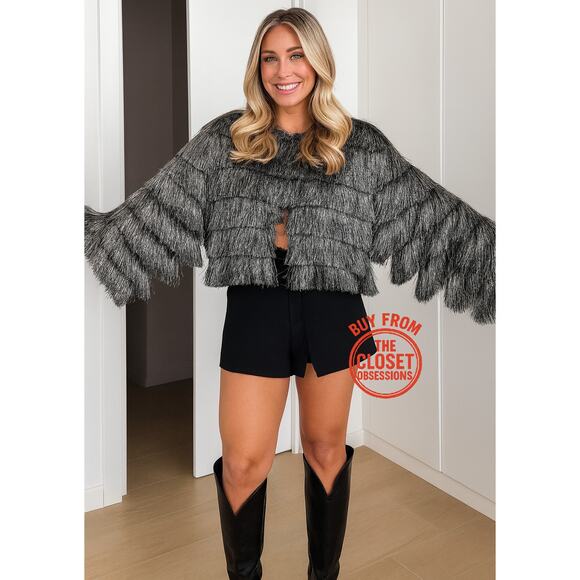 ZARA Fringed Metallic Thread Jacket NWT Silver Size S - Picture 1 of 16